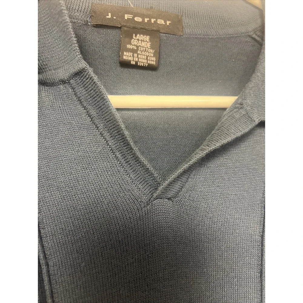 Vintage J Ferrar Collared V Neck‎ Blue Cotton Shirt Geometric Shapes Large